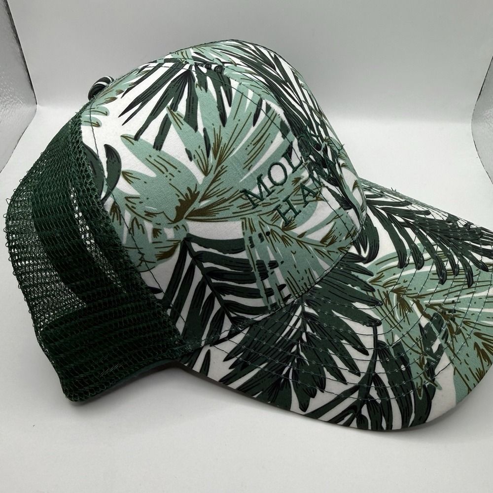 Molokai Hawaii Trucker Hat Green Tropical Leaf Snapback Mesh Cap Cappelli OSFM - Picture 6 of 14